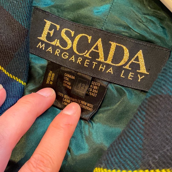 Vintage Authentic Escada Green Plaid Tartan Blazer Size 42 Mad OG Status - Picture 6 of 15